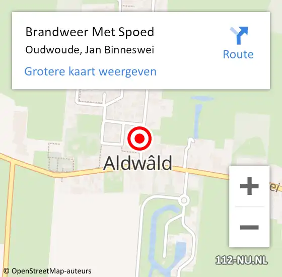Locatie op kaart van de 112 melding: Brandweer Met Spoed Naar Oudwoude, Jan Binneswei op 1 januari 2022 02:49