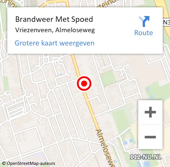 Locatie op kaart van de 112 melding: Brandweer Met Spoed Naar Vriezenveen, Almeloseweg op 1 januari 2022 02:52