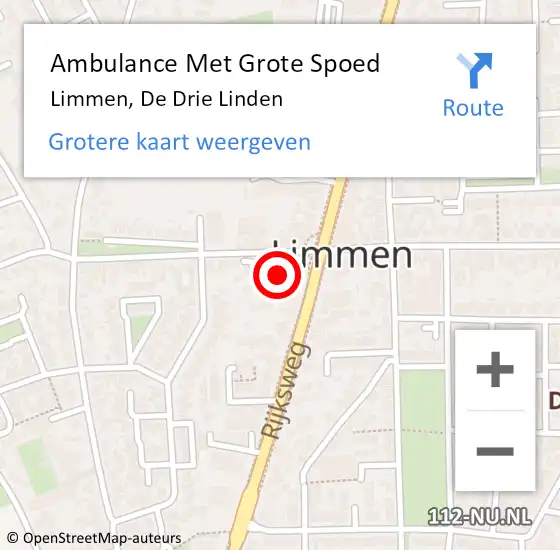 Locatie op kaart van de 112 melding: Ambulance Met Grote Spoed Naar Limmen, De Drie Linden op 1 januari 2022 02:54