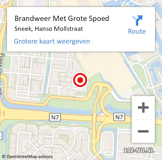 Locatie op kaart van de 112 melding: Brandweer Met Grote Spoed Naar Sneek, Hanso Mollstraat op 1 januari 2022 03:05