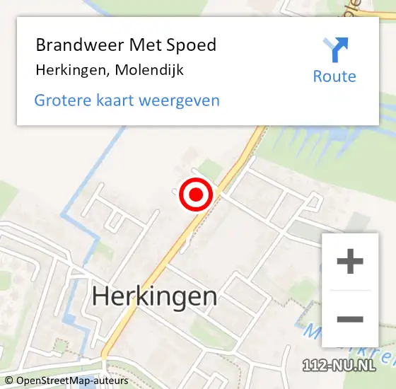 Locatie op kaart van de 112 melding: Brandweer Met Spoed Naar Herkingen, Molendijk op 1 januari 2022 03:06