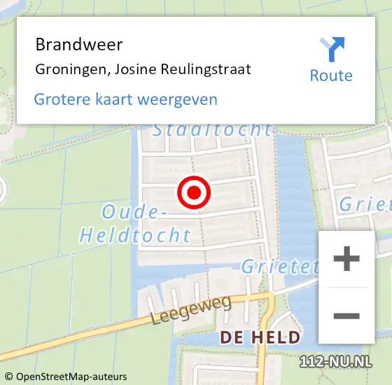 Locatie op kaart van de 112 melding: Brandweer Groningen, Josine Reulingstraat op 1 januari 2022 03:08