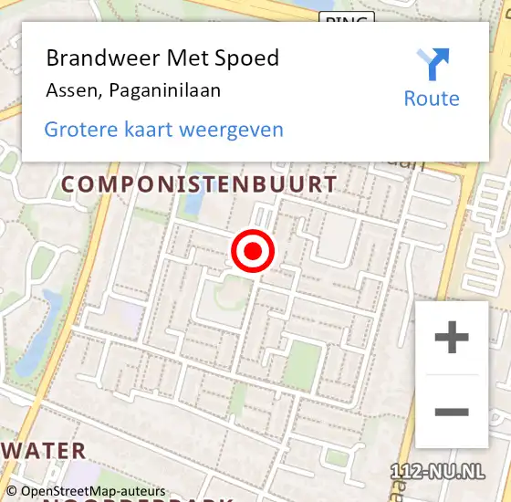 Locatie op kaart van de 112 melding: Brandweer Met Spoed Naar Assen, Paganinilaan op 1 januari 2022 03:11