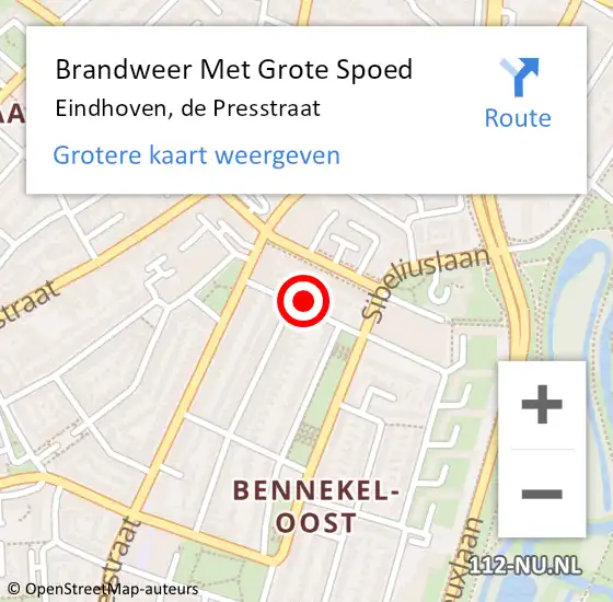 Locatie op kaart van de 112 melding: Brandweer Met Grote Spoed Naar Eindhoven, de Presstraat op 1 januari 2022 03:14