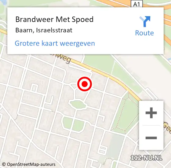 Locatie op kaart van de 112 melding: Brandweer Met Spoed Naar Baarn, Israëlsstraat op 1 januari 2022 03:28