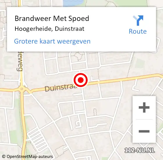 Locatie op kaart van de 112 melding: Brandweer Met Spoed Naar Hoogerheide, Duinstraat op 1 januari 2022 03:28