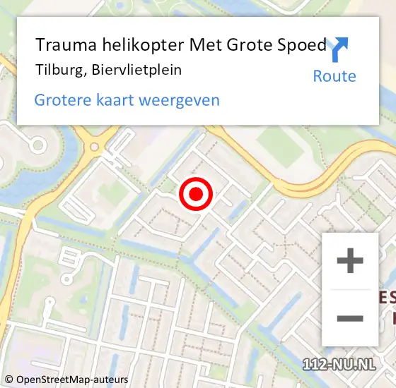 Locatie op kaart van de 112 melding: Trauma helikopter Met Grote Spoed Naar Tilburg, Biervlietplein op 1 januari 2022 03:39