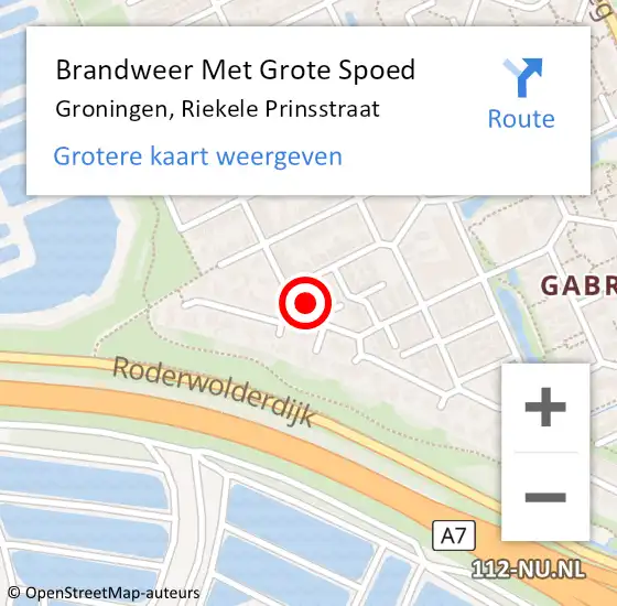 Locatie op kaart van de 112 melding: Brandweer Met Grote Spoed Naar Groningen, Riekele Prinsstraat op 7 oktober 2013 09:50
