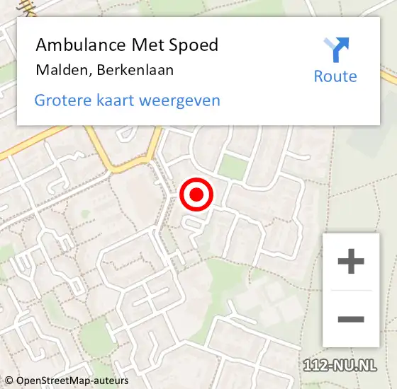 Locatie op kaart van de 112 melding: Ambulance Met Spoed Naar Malden, Berkenlaan op 1 januari 2022 03:49