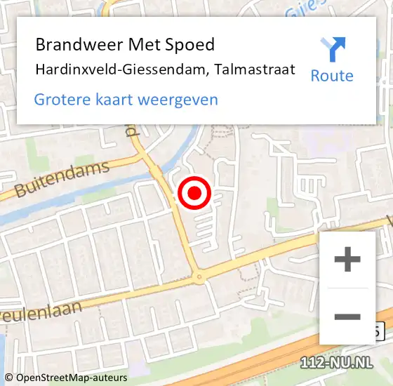 Locatie op kaart van de 112 melding: Brandweer Met Spoed Naar Hardinxveld-Giessendam, Talmastraat op 1 januari 2022 03:54