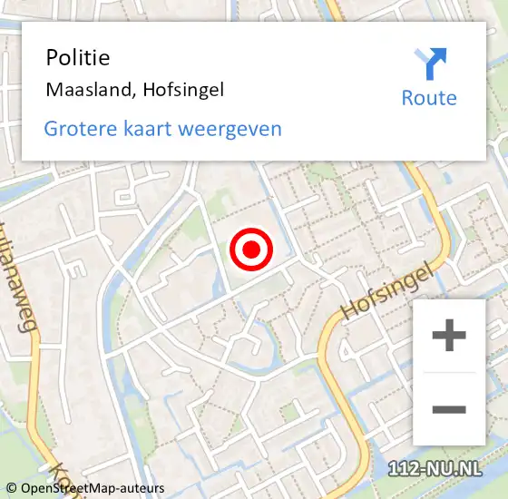 Locatie op kaart van de 112 melding: Politie Maasland, Hofsingel op 1 januari 2022 04:00