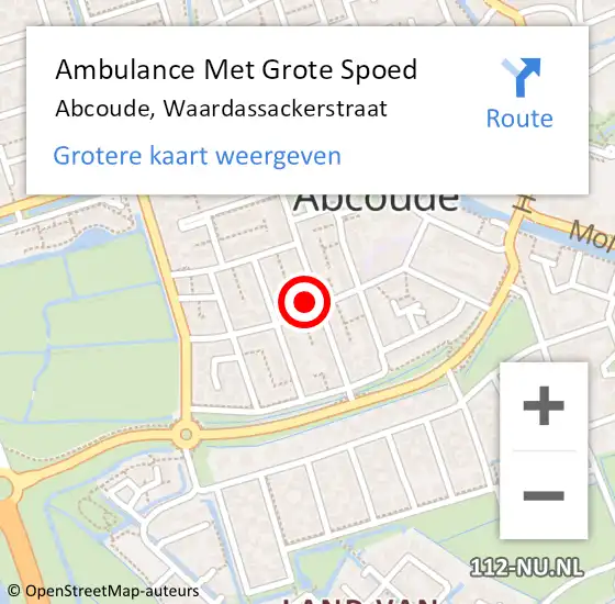 Locatie op kaart van de 112 melding: Ambulance Met Grote Spoed Naar Abcoude, Waardassackerstraat op 1 januari 2022 04:06