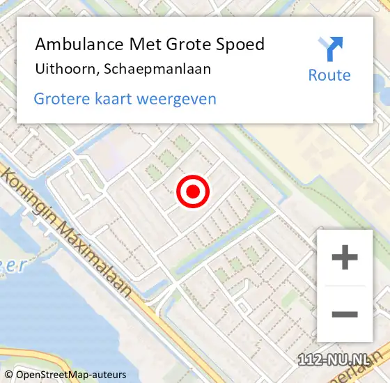 Locatie op kaart van de 112 melding: Ambulance Met Grote Spoed Naar Uithoorn, Schaepmanlaan op 1 januari 2022 04:12