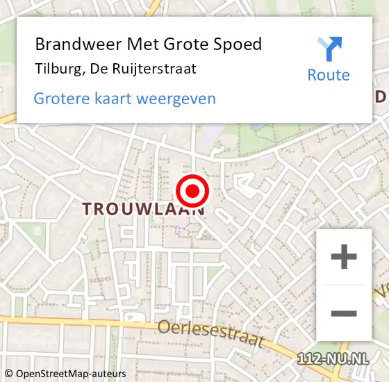 Locatie op kaart van de 112 melding: Brandweer Met Grote Spoed Naar Tilburg, De Ruijterstraat op 1 januari 2022 04:25