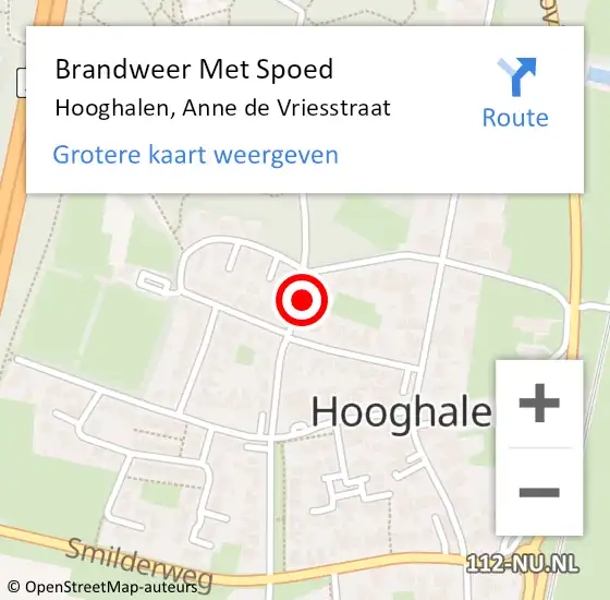 Locatie op kaart van de 112 melding: Brandweer Met Spoed Naar Hooghalen, Anne de Vriesstraat op 1 januari 2022 04:28