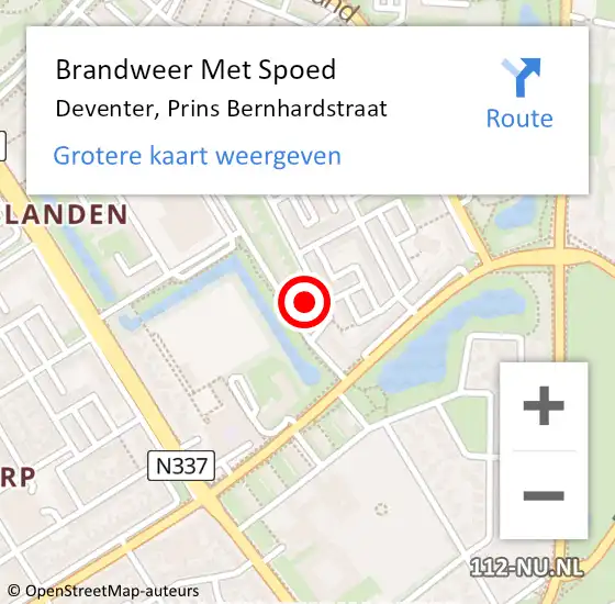 Locatie op kaart van de 112 melding: Brandweer Met Spoed Naar Deventer, Prins Bernhardstraat op 1 januari 2022 04:34