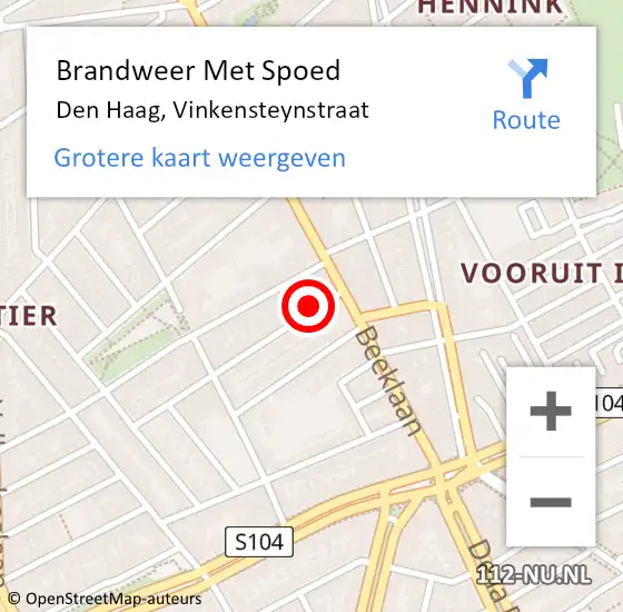 Locatie op kaart van de 112 melding: Brandweer Met Spoed Naar Den Haag, Vinkensteynstraat op 1 januari 2022 04:40