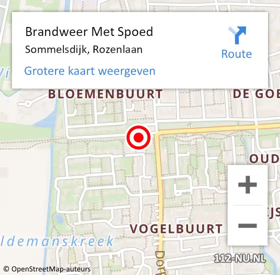 Locatie op kaart van de 112 melding: Brandweer Met Spoed Naar Sommelsdijk, Rozenlaan op 1 januari 2022 04:59