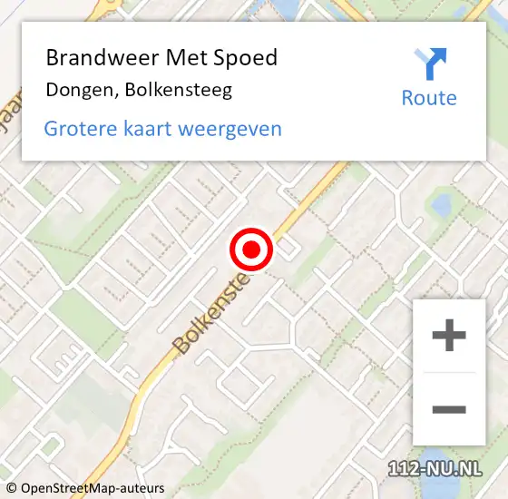 Locatie op kaart van de 112 melding: Brandweer Met Spoed Naar Dongen, Bolkensteeg op 1 januari 2022 05:06