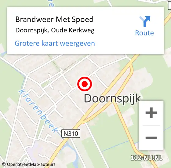 Locatie op kaart van de 112 melding: Brandweer Met Spoed Naar Doornspijk, Oude Kerkweg op 1 januari 2022 05:18