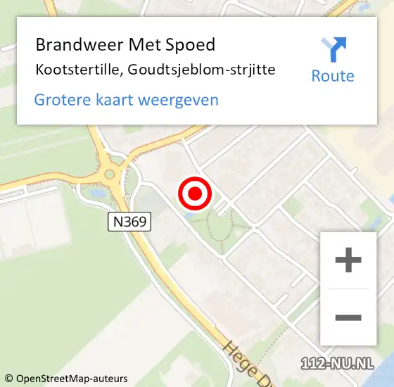 Locatie op kaart van de 112 melding: Brandweer Met Spoed Naar Kootstertille, Goudtsjeblom-strjitte op 1 januari 2022 06:02