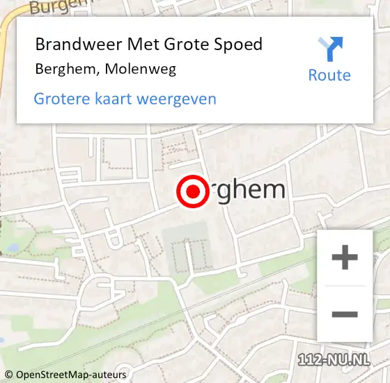 Locatie op kaart van de 112 melding: Brandweer Met Grote Spoed Naar Berghem, Molenweg op 1 januari 2022 06:05