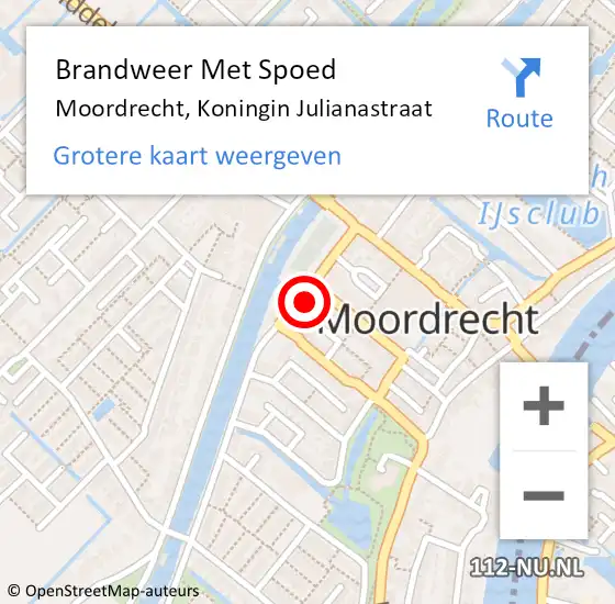 Locatie op kaart van de 112 melding: Brandweer Met Spoed Naar Moordrecht, Koningin Julianastraat op 1 januari 2022 06:25