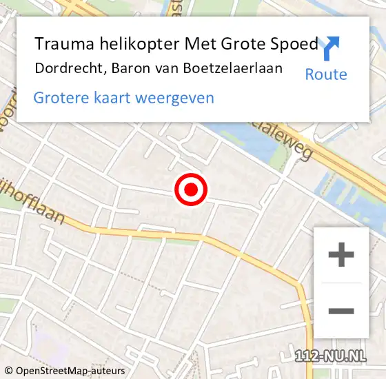 Locatie op kaart van de 112 melding: Trauma helikopter Met Grote Spoed Naar Dordrecht, Baron van Boetzelaerlaan op 1 januari 2022 06:39