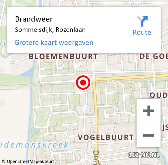 Locatie op kaart van de 112 melding: Brandweer Sommelsdijk, Rozenlaan op 1 januari 2022 06:45