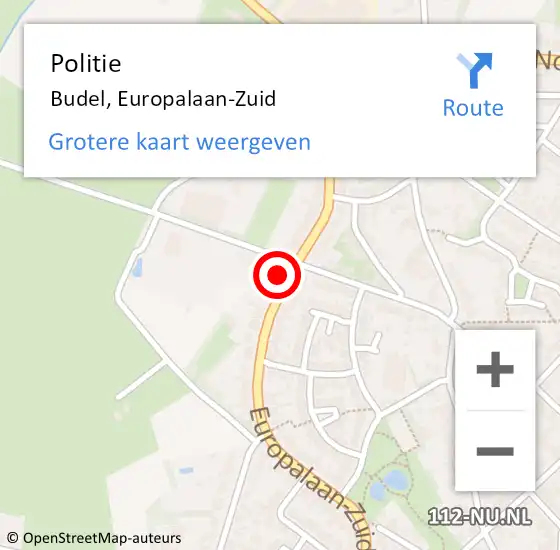 Locatie op kaart van de 112 melding: Politie Budel, Europalaan-Zuid op 1 januari 2022 07:01