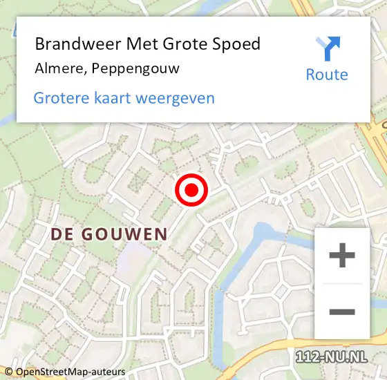 Locatie op kaart van de 112 melding: Brandweer Met Grote Spoed Naar Almere, Peppengouw op 1 januari 2022 08:04