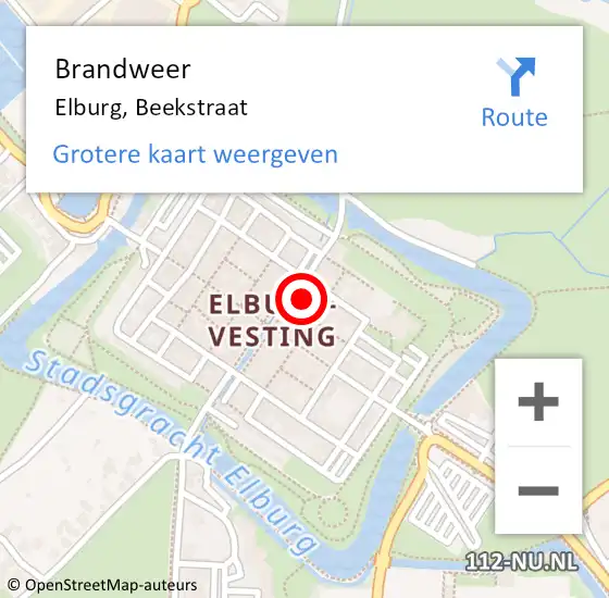 Locatie op kaart van de 112 melding: Brandweer Elburg, Beekstraat op 1 januari 2022 09:09