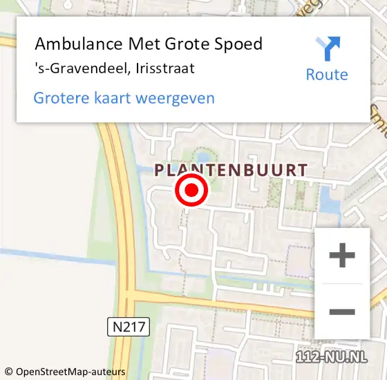 Locatie op kaart van de 112 melding: Ambulance Met Grote Spoed Naar 's-Gravendeel, Irisstraat op 1 januari 2022 09:13