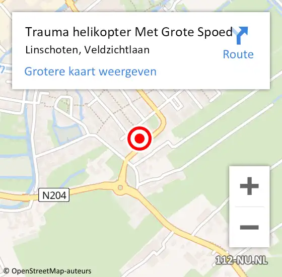 Locatie op kaart van de 112 melding: Trauma helikopter Met Grote Spoed Naar Linschoten, Veldzichtlaan op 1 januari 2022 09:24