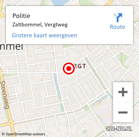 Locatie op kaart van de 112 melding: Politie Zaltbommel, Vergtweg op 4 juli 2014 03:23