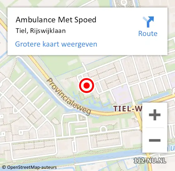 Locatie op kaart van de 112 melding: Ambulance Met Spoed Naar Tiel, Rijswijklaan op 1 januari 2022 09:31