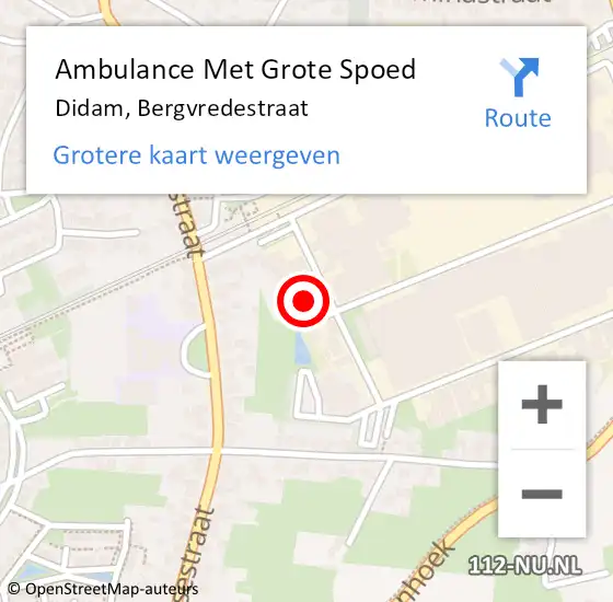 Locatie op kaart van de 112 melding: Ambulance Met Grote Spoed Naar Didam, Bergvredestraat op 1 januari 2022 10:08