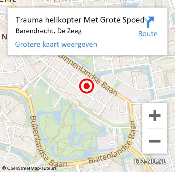 Locatie op kaart van de 112 melding: Trauma helikopter Met Grote Spoed Naar Barendrecht, De Zeeg op 1 januari 2022 10:16