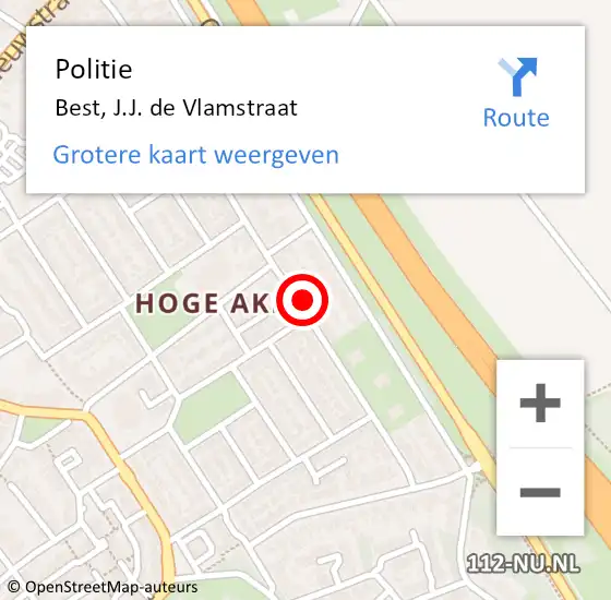 Locatie op kaart van de 112 melding: Politie Best, J.J. de Vlamstraat op 1 januari 2022 10:23