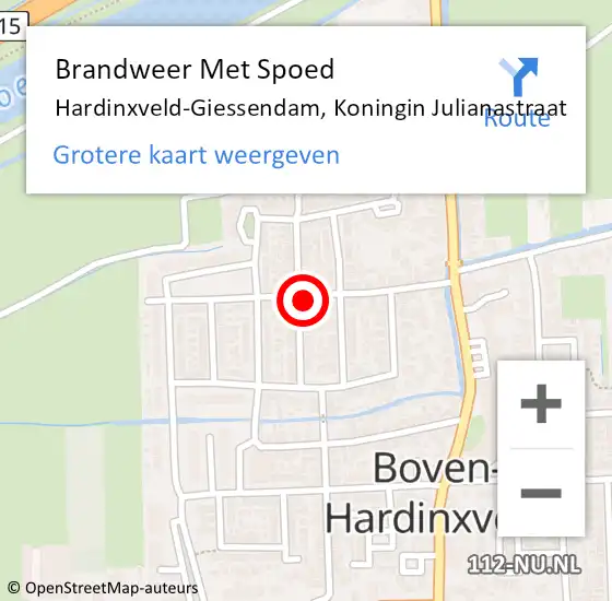 Locatie op kaart van de 112 melding: Brandweer Met Spoed Naar Hardinxveld-Giessendam, Koningin Julianastraat op 1 januari 2022 10:56