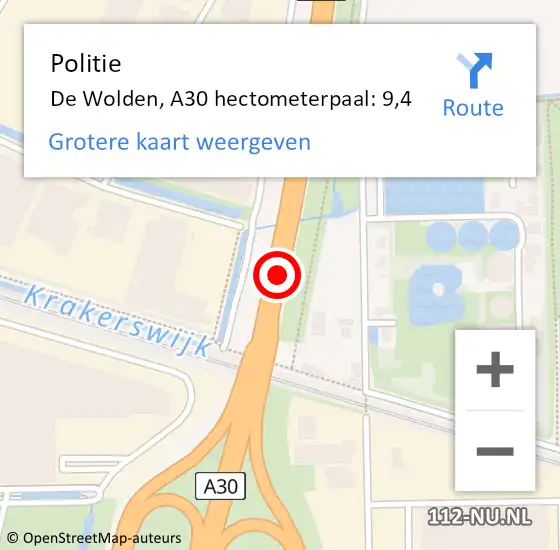 Locatie op kaart van de 112 melding: Politie De Wolden, A30 hectometerpaal: 9,4 op 1 januari 2022 11:33