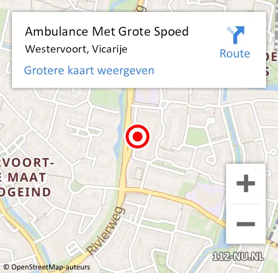 Locatie op kaart van de 112 melding: Ambulance Met Grote Spoed Naar Westervoort, Vicarije op 1 januari 2022 11:45