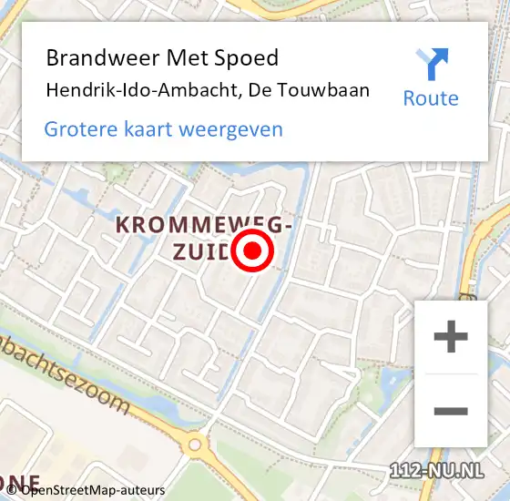 Locatie op kaart van de 112 melding: Brandweer Met Spoed Naar Hendrik-Ido-Ambacht, De Touwbaan op 1 januari 2022 12:00