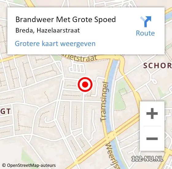 Locatie op kaart van de 112 melding: Brandweer Met Grote Spoed Naar Breda, Hazelaarstraat op 1 januari 2022 12:44