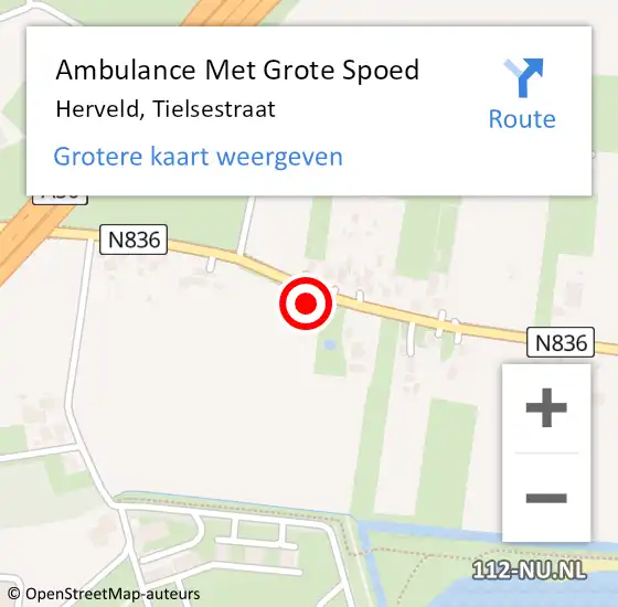 Locatie op kaart van de 112 melding: Ambulance Met Grote Spoed Naar Herveld, Tielsestraat op 1 januari 2022 12:51