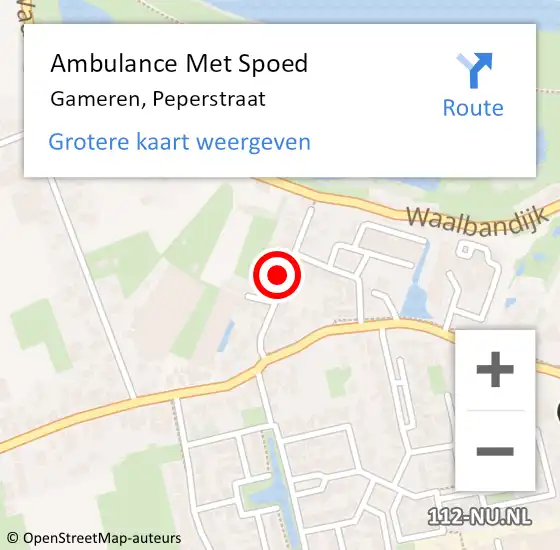 Locatie op kaart van de 112 melding: Ambulance Met Spoed Naar Gameren, Peperstraat op 1 januari 2022 13:02