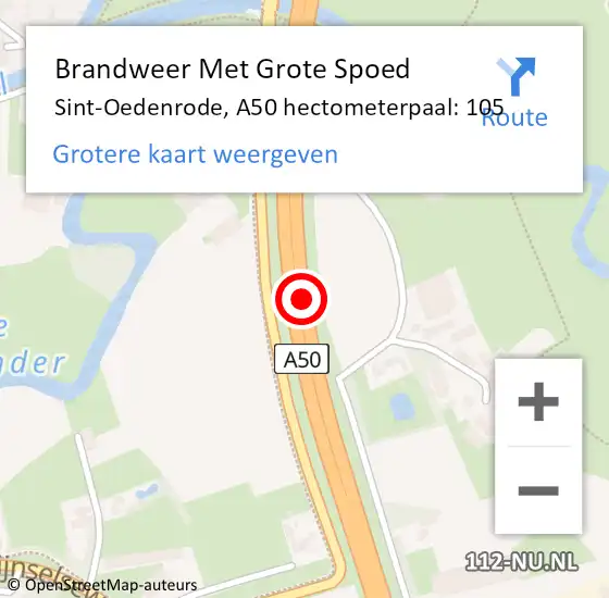 Locatie op kaart van de 112 melding: Brandweer Met Grote Spoed Naar Sint-Oedenrode, A50 hectometerpaal: 105 op 1 januari 2022 13:35