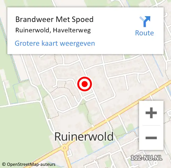 Locatie op kaart van de 112 melding: Brandweer Met Spoed Naar Ruinerwold, Havelterweg op 1 januari 2022 13:35