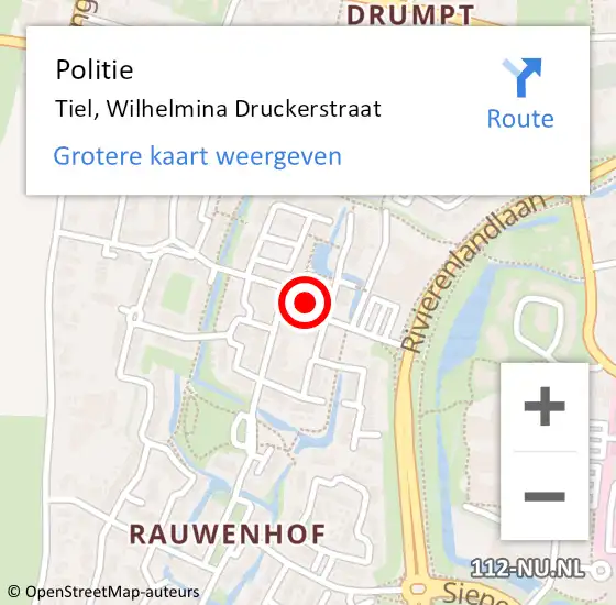 Locatie op kaart van de 112 melding: Politie Tiel, Wilhelmina Druckerstraat op 1 januari 2022 14:02