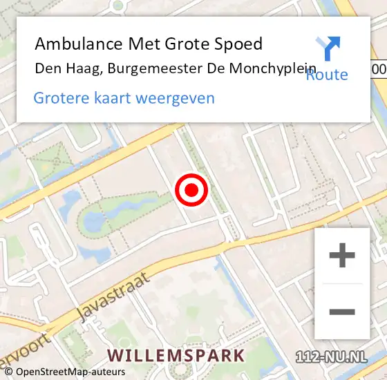 Locatie op kaart van de 112 melding: Ambulance Met Grote Spoed Naar Den Haag, Burgemeester De Monchyplein op 1 januari 2022 14:11